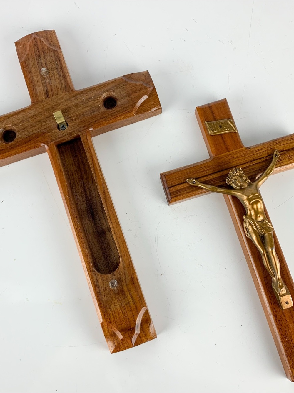 Vintage Wood Cross Wall Gold Metal Jesus Crucifix Wooden Christian Last Rites